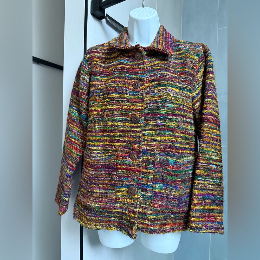 Vintage Rainbow Silk Blazer Jacket Button Up with Collar